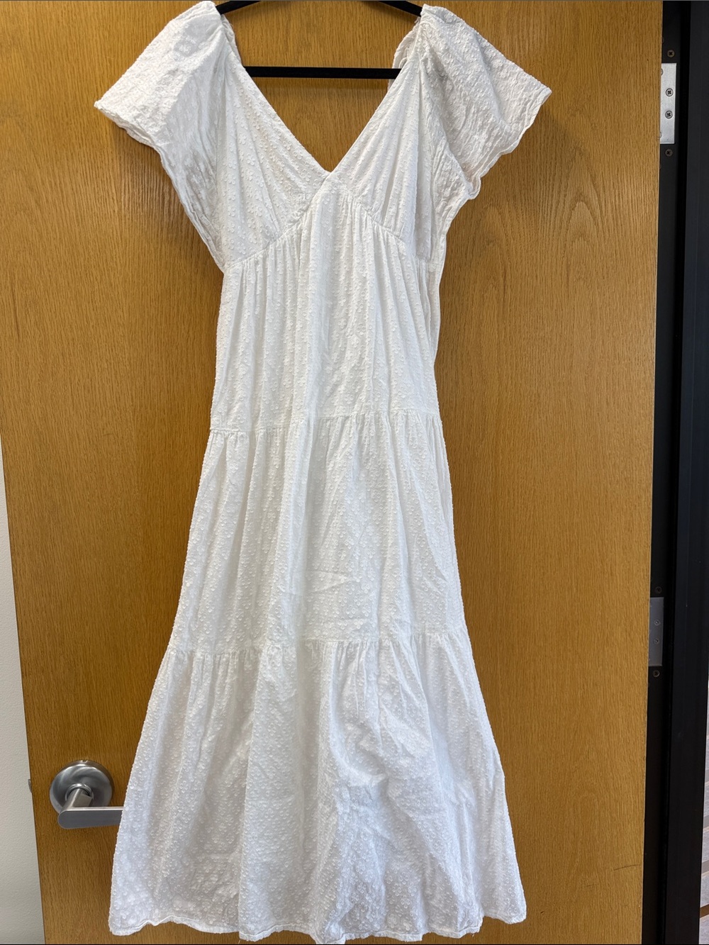 White V-Neck Tiered Midi Dress